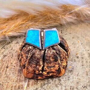 Mexico Turquoise Sterling Silver Stamped Ear Stud